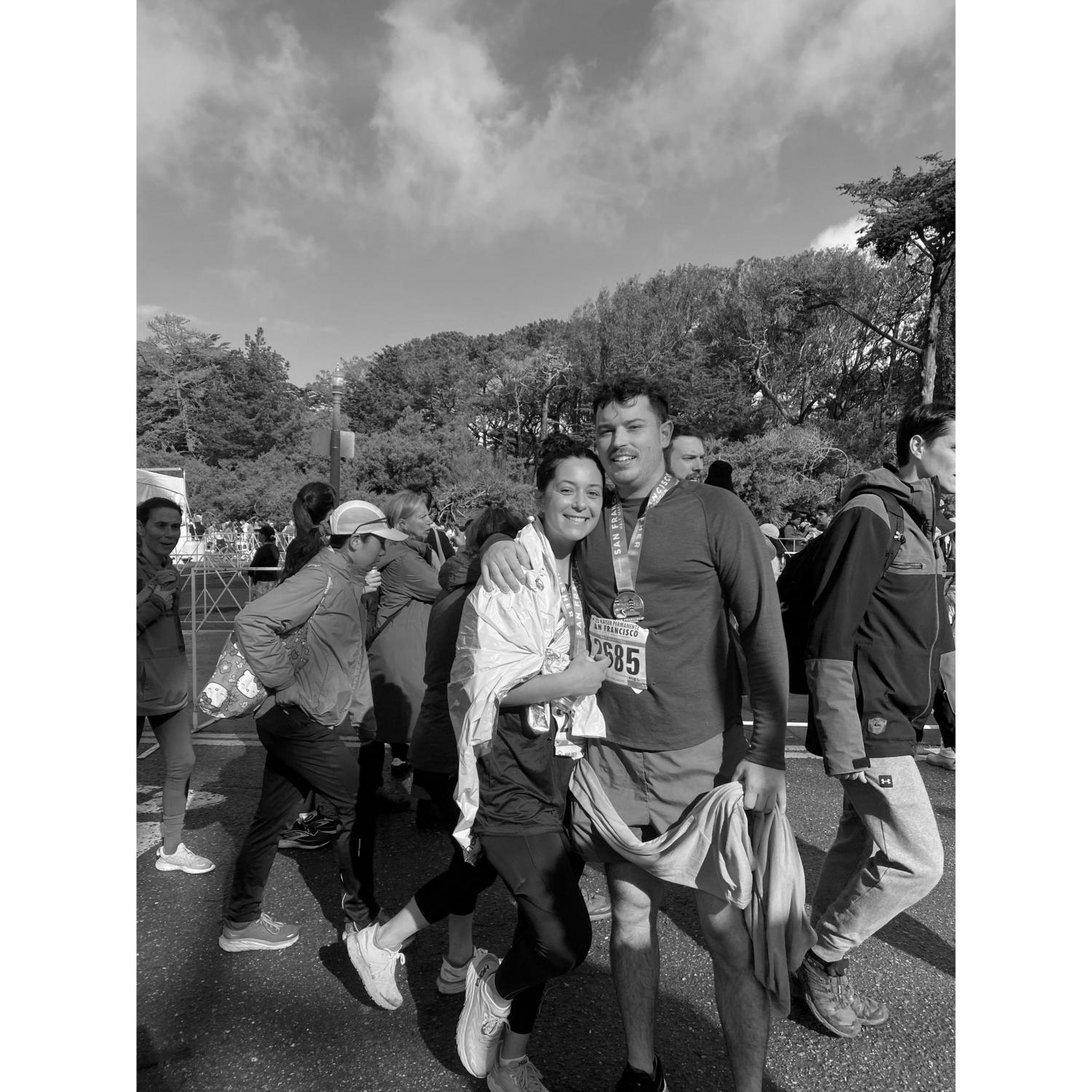 Crossing the finish line together at our first half marathon!