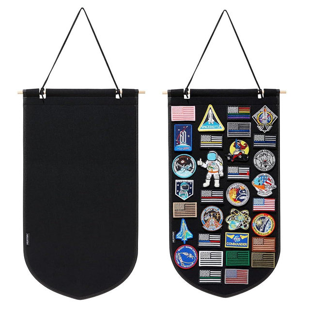 HUHYNN Patch Display, Wall-Mount Patch Holder, Hanging Patch Organizer for Hook & Loop Patch Collections(NO Accessories Included) (Black)