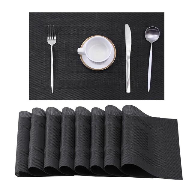 Leetaltree Black Frame Placemats Set of 8 - Heat Resistant Non-Slip Place mats for Dining Table, Washable Durable PVC Vinyl Woven Table Mats（Black Frame, 8）