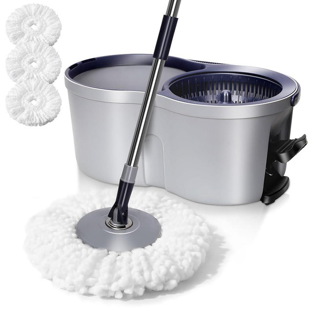 Spin Mop and Bucket Set,Masthome EasyWring Microfiber Spin Mop with 3 Mop Pads,Pedal Spinning Mops and Bucket with Wringer Set for Floor Cleaning - Home & Office Suitable