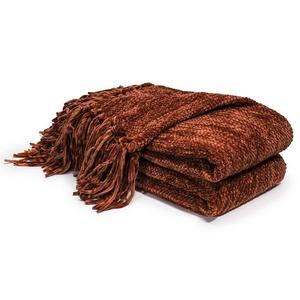 DOZZZ Chenille Couch Throw Decorative Fringe Comfy Cover Sofa Chair Bed Furniture Rust Gift Blanket