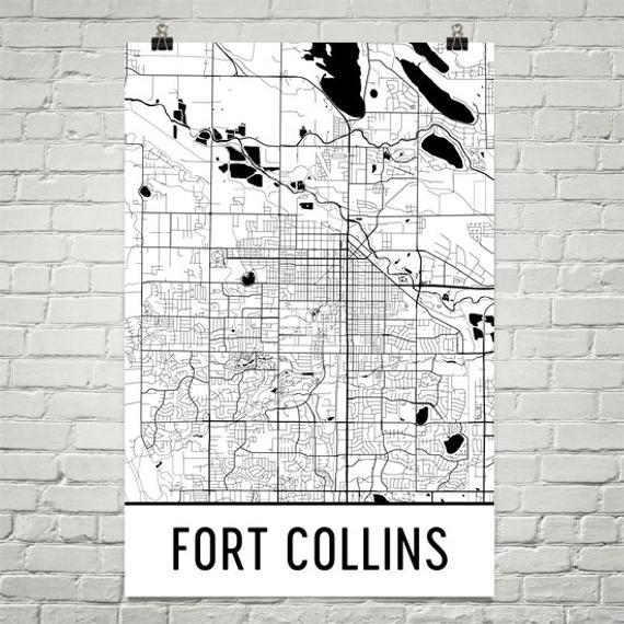 Fort Collins CO Map Wall Art 18x24”