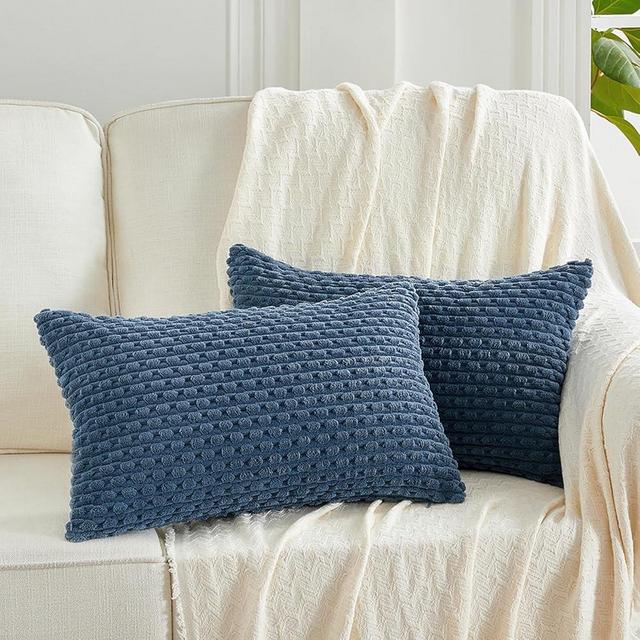 Fancy Homi 2 Packs Dusty Blue Decorative Throw Pillow Covers 12x20 Inch for Couch Bed Sofa, Modern Farmhouse Boho Home Decor, Soft Cute Plush Corduroy Cushion Case 30x50 CM