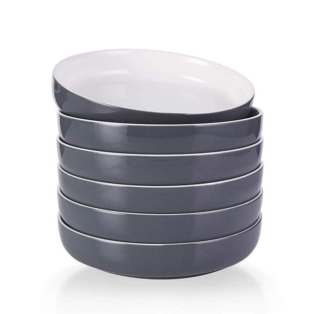 Kanwone 28 Ounces Porcelain Pasta, Salad, Soup Bowls, Large Serving Bowl Set - Set of 6, Grey, Microwave and Dishwasher Safe Bowls
