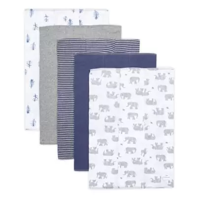 Burt's Bees Baby® 5-Pack Wandering Elephants Organic Cotton Burp Cloths in Heather Grey