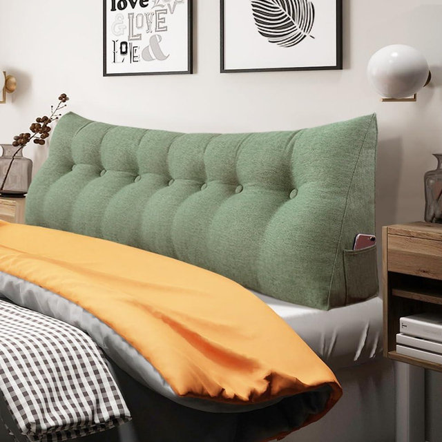 BNCKTRD Headboard Pillow Wedge King Size Large Bolster Pillow for Bed Triangle Reading Pillow Back Support Pillow for Sitting Up in Bed XXL Couch Daybed Bed Rest Backrest Cushion Linen Sage Green