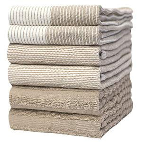 Premium Kitchen Towels (20”x 28”, 6 Pack) | Large Cotton Dish Towels | Flat & Terry Highly Absorbent Kitchen Linen Set with Hanging Loop | Tan