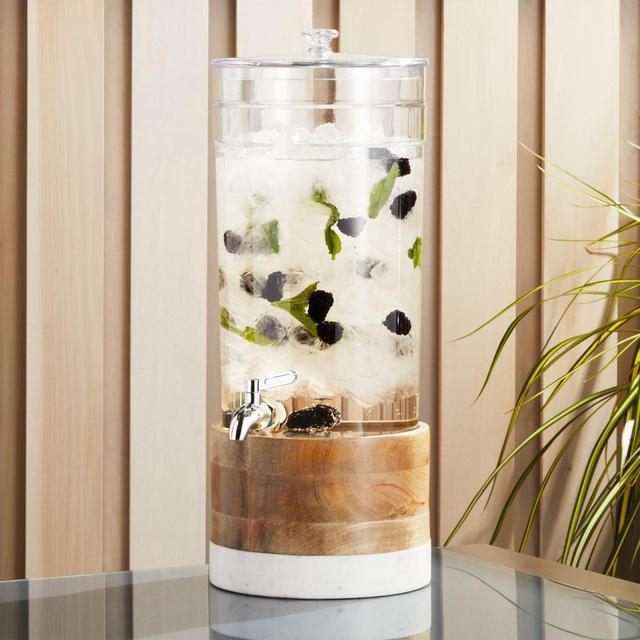 Claro Acrylic Drink Dispenser with Wood and Marble Stand