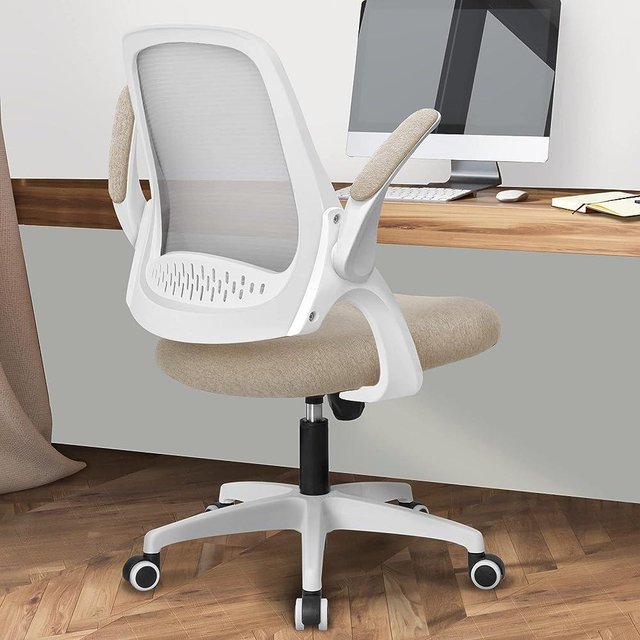 NEO CHAIR NEC Desk Computer Gaming Chair with Executive Ergonomic Lumbar Back Support Flip-up Padded Armrest Adjustable Height and Wheels for Home or Office (Beige)