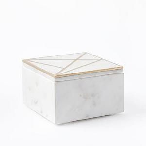 Brass Inlay Marble Box, Square