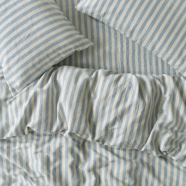 Coastal Blue Pembroke Stripe 100% Linen Duvet Cover