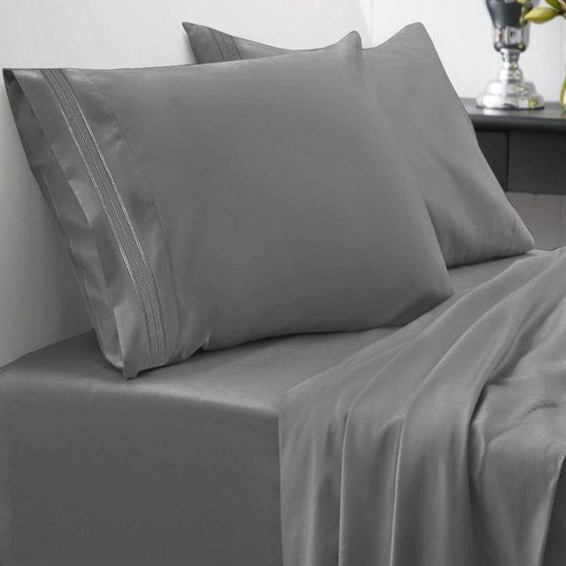 Sweet Home Collection 1800 Thread Count 21" DEEP Pocket Sheet Soft Egyptian Quality Brushed Microfiber Luxury Bedding Set with Flat, Fitted, 2 Pillow Cases, Extra King, Gray