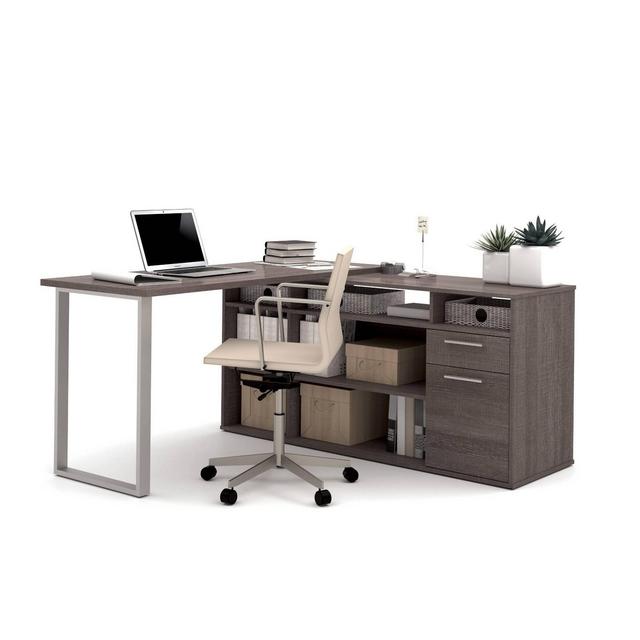 Solay L Shaped Desk Bark Gray - Bestar