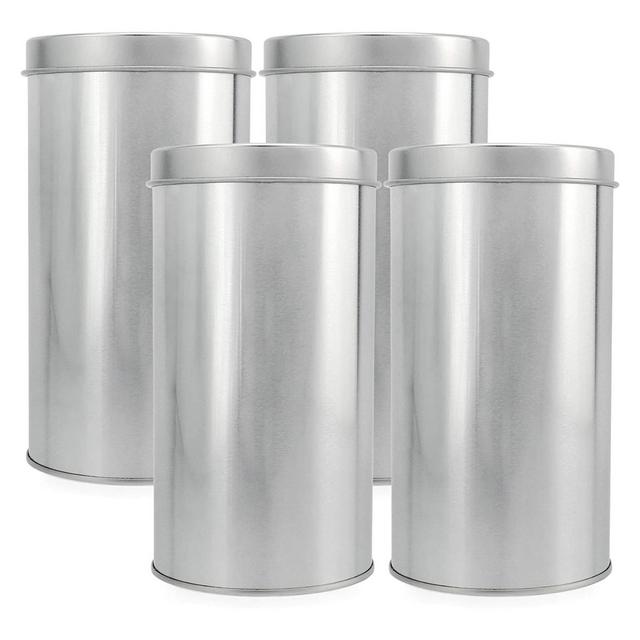 Solstice Large Double Seal Tea Canisters 4pk; Round Metal Containers with Interior Seal Lid