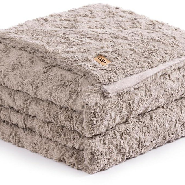 UGG Faux Fur Full/Queen Size Blanket, Double-Sided Warm Cozy Blanket, Extra Large Throw for Sofa, Washable Bedding for Full or Queen Size Bed, Cute Room Decor, 90" x 90", Oyster Brown (Adalee)