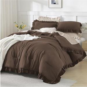 Andency Brown King Size Comforter Set, 3 Pieces Solid Farmhouse Shabby Chic Bedding Comforters & Sets, All Season Western Rustic Soft Down Alternative Bed Set for Adult Men Women