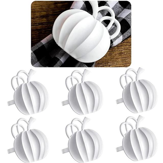 Pumpkin Napkin Ring Holders Thanksgiving Halloween Napkin Rings Fall Napkin Ring Holders Pumpkin Dinner Tables Rings for Thanksgiving, Dinner Parties, Weddings, Family Gatherings (White,6 Pieces)