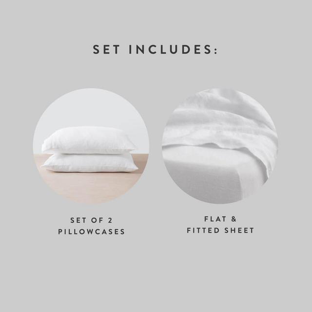 Stonewashed Linen Sheet Set, White - Queen