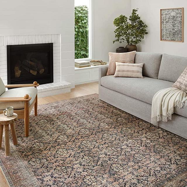 Amber Lewis x Loloi Billie Collection BIL-01 Ink / Salmon, Traditional 5 feet X 7 feet 6 inch Area Rug