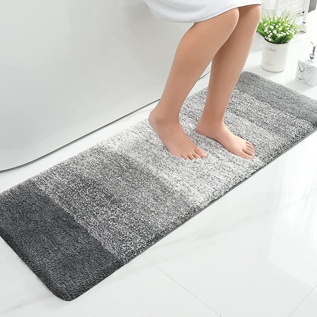 OLANLY Luxury Bathroom Rug Mat, Extra Soft and Absorbent Microfiber Bath Rugs, Non-Slip Plush Shaggy Bath Carpet Runner, Machine Wash Dry, Bath Mats for Bathroom Floor, Tub and Shower, 17x47, Grey