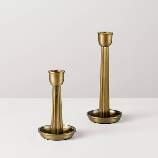 2pk Brass Ribbed Candle Holders - Hearth & Hand™ with Magnolia