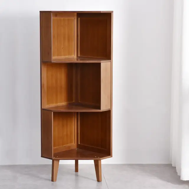 Corner Bookcase, 3-Tier Shelves, 45 Inch Solid Wood Cabinet, Display Shelf, Suitable for Living Room, Bedroom, Kitchen, Office