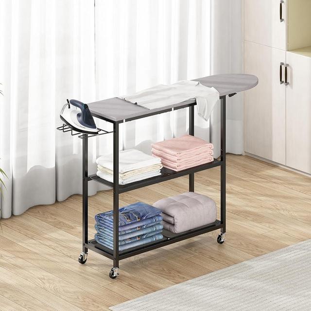 GILLAS Iron Board with 2 Tier Storage Basket, Movable Ironing Board Full Size for Iron Rest & Clothes, Tabletop Ironing Boards, Ironing Stand Iron Boards Ironing Table Rustic