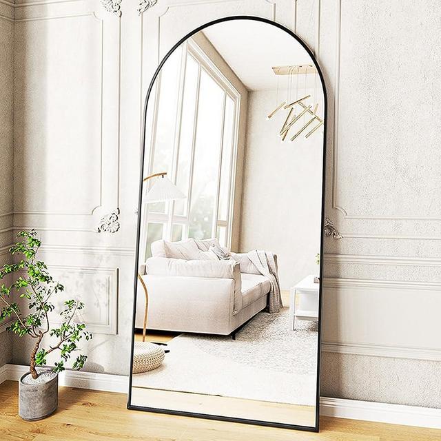 VooBang Full Length Mirror, 71" x 30" Arch Floor Mirror with Stand, Aluminum Alloy Frame Full Body Mirror, Standing Hanging or Leaning Against Wall for Wall Bedroom Bathroom Living Room Decor, Black