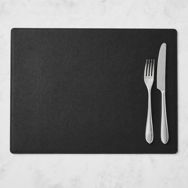 Faux Shagreen Rectangle Placemat, Black