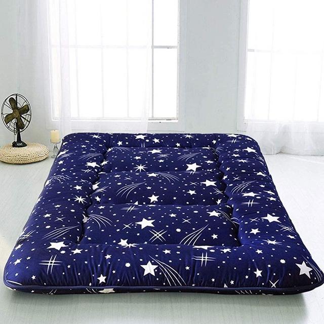 MAXYOYO Navy Starry Sky Japanese Floor Futon Mattress, Tatami Floor Mat Portable Camping Mattress Kids Sleeping Pad Foldable Roll Up Floor Lounger Couch Bed Twin Size with Mattress Protector Cover
