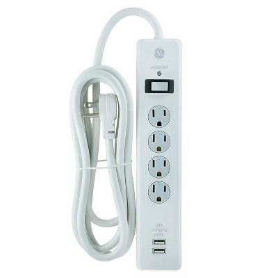 GE 6ft Extension Cord With 4 Outlet 2 USB Surge Protector White