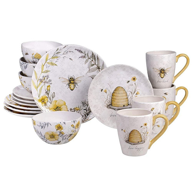 Certified International Bee Sweet 16 piece Dinnerware Set, Service for 4, Multi Colored