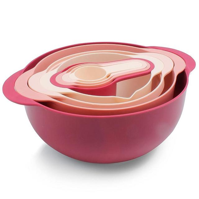 COOK WITH COLOR 8 Piece Nesting Bowls with Measuring Cups Colander and Sifter Set - Includes 2 Mixing Bowls, 1 Colander, 1 Sifter and 4 Measuring Cups, Rose