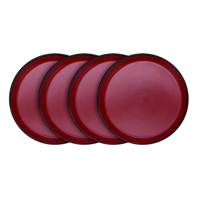Stone Lain Stoneware Dinnerware Set, 4 Dinner Plates, Red and Black