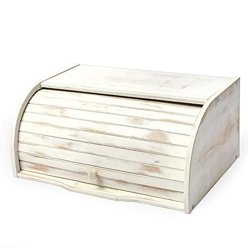 AVV White Farmhouse Bread Box for Kitchen Countertop Extra Large Counter Roll Top Rustic Bamboo Breadbox Loaf of Bread Boxes Storage Container