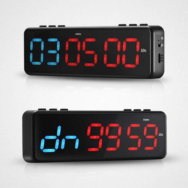 H HUKOER Gym Timer Fitness Interval Timer Count Down/Up Stopwatch Workouts Training, LED Scoreboard Bluetooth Control, 11 Timing Modes