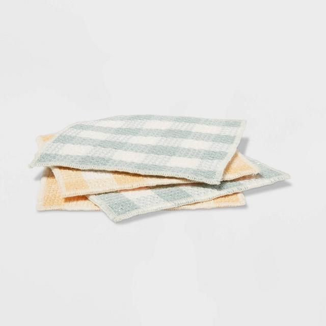 4pk Cotton Gingham Kitchen Scrubbers Green/Yellow - Threshold™