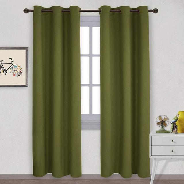 NICETOWN Holiday Decor Thermal Insulated Solid Grommet Blackout Curtains/Drape for Living Room (1 Pair, 42 by 84 inches, Olive Green)