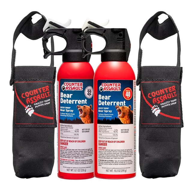Counter Assault Bear Spray with Holster - Bears, Mountain Lions, Coyotes - Long-Range 32ft/40ft Distance - Pepper Spray Safety Gear for Hiking & Camping Protection - 2% Capsaicin - 8.1 oz & 10.2 oz
