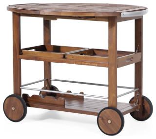 GDF Studio Tiller Outdoor Dark Acacia Wood Bar Cart With Aluminum Accents - Transitional - Outdoor Serving Carts - by GDFStudio | Houzz