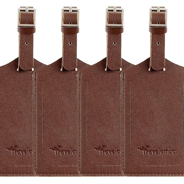 4 Pack Leather Luggage Travel Bag Tags by Travelambo