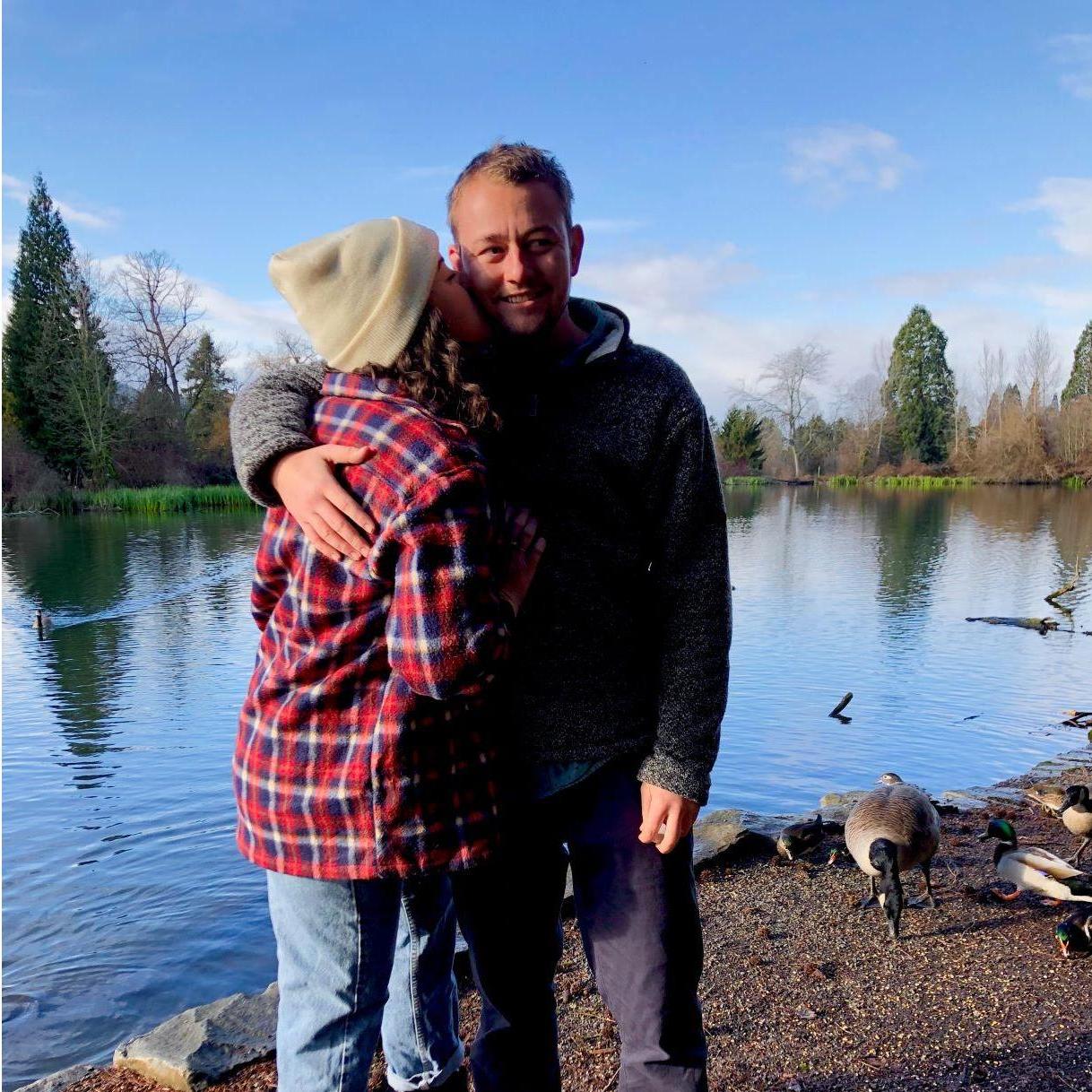 Feeding the ducks in our neighborhood in Portland in 2020 before we moved to Central Oregon.