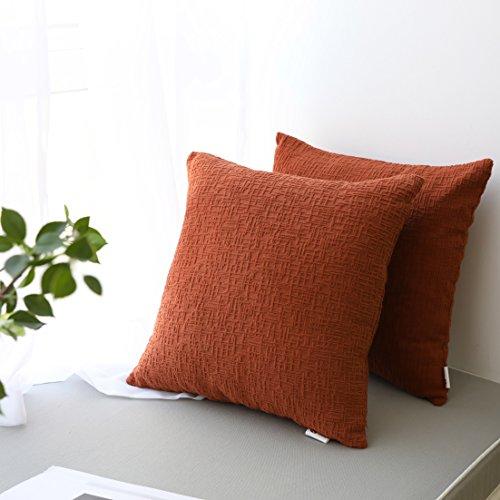 Kevin Textile Decor Solid Decorative Toss Euro Pillow Cover Case Striped Corduroy Cushion Cover for Sofa, Burnt Brick, 18x18-inch (45cm), 2 Pieces
