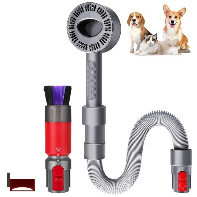 Groom Tool Attachments Brush + Dusting Brush + Flexible Extension Hose Compatible with Dyson Outsize V7 V8 V10 V11 V15 Vacuum Cleaner, Soft Bristle Dust Removal Brush, Suitable for Mosts of Animals