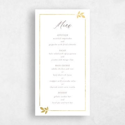 White Greenery Wedding Menu - Dakota Foil