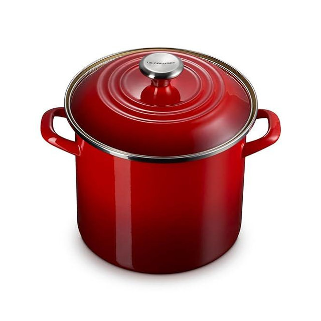 Le Creuset Enamel on Steel Traditional Stockpot, 8 qt., Cerise with Stainless Steel Knob