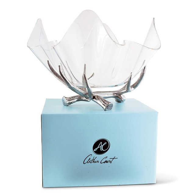 Arthur Court Designs Aluminum Metal Antler Style Stand with Acrylic Serving Bowl 14 Diameter x 12.5 inch Tall