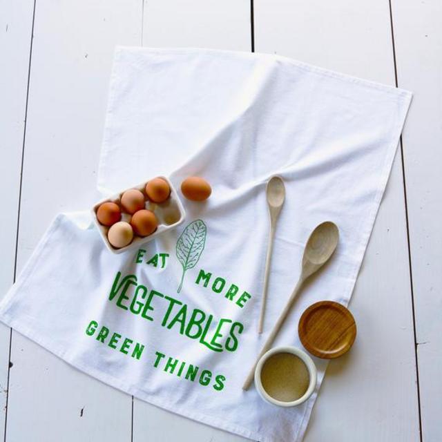 Tea Towel - Zero Waste - Tea Towels Flour Sack - Organic Cotton - Kitchen Towels - Dish Towels - Screen Printed Tea Towels - Eat Your Greens