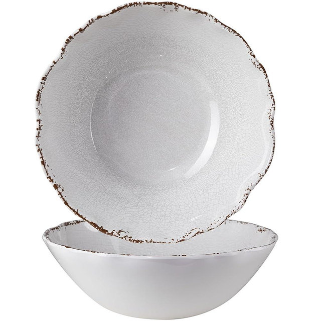 ZAROCRUS Rustic Melamine Serving Bowls, 12 inch Larger Salad Bowl Set, Set of 2, Farmhouse White large Melamine Bowl, Lightweight and Unbreakable, Dishwasher Safe…