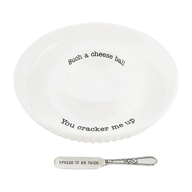 Mud Pie, White, Circa Cheese Ball Set, dish 1 x 9 dia | spreader 5 1/2", 1/2" 1/2" 1/2"